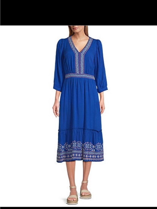 Westbound Dresses & Skirts - Nurture by Westbound Royal Blue Boho Embroidered Midi Dress